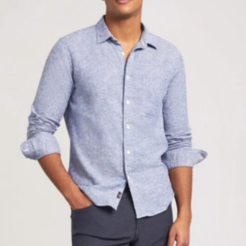 Faherty Hemp Blend Button Down Shirt, Light Blue, Men's XL